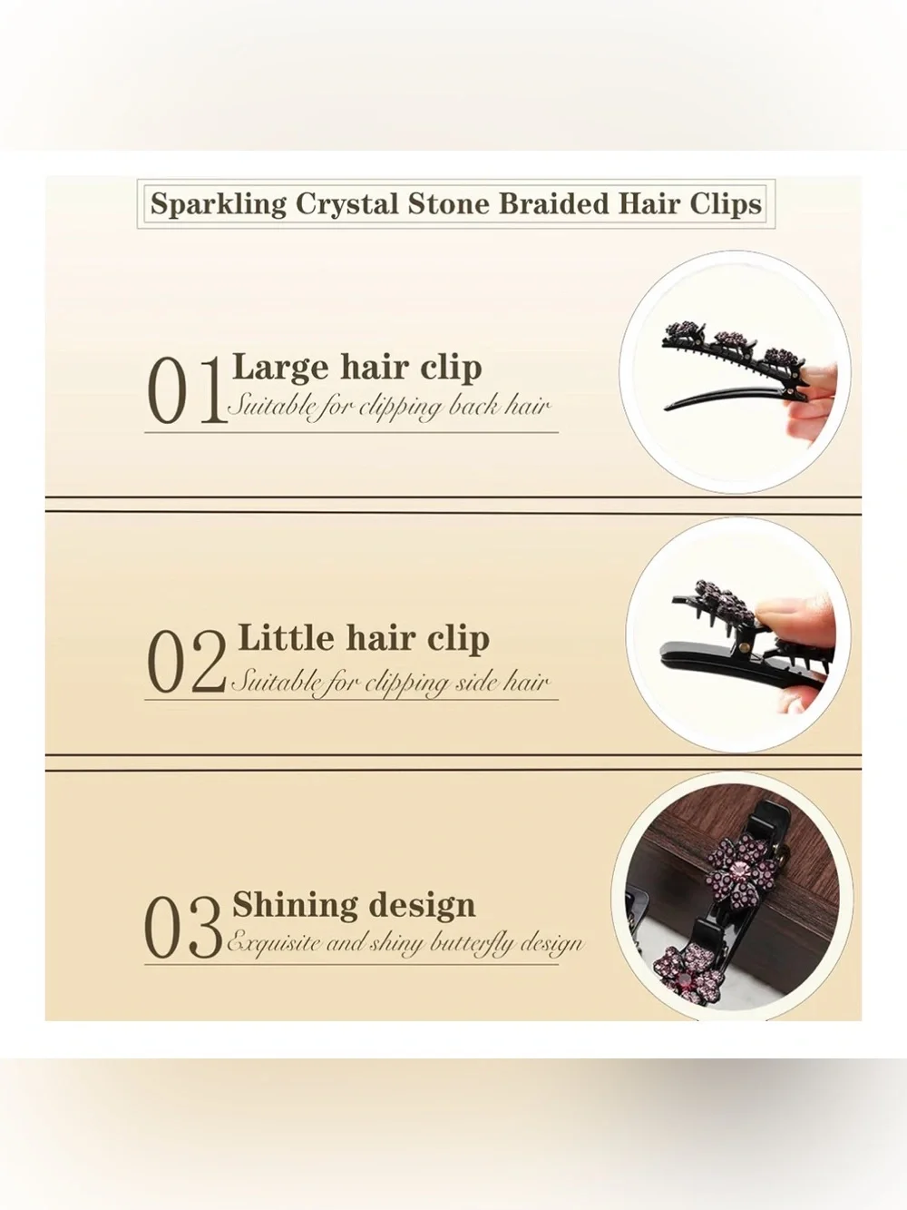 Generic 4PCS Sparkling Crystal Stone Braided Hair Clips in four color